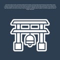 Blue line Japan Gate icon isolated on blue background. Torii gate sign. Japanese traditional classic gate symbol. Vector Royalty Free Stock Photo