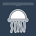 Blue line Jellyfish icon isolated on blue background. Vector.