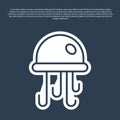 Blue line Jellyfish icon isolated on blue background. Vector