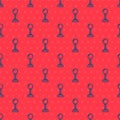 Blue line Joystick for arcade machine icon isolated seamless pattern on red background. Joystick gamepad. Vector