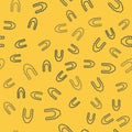 Blue line Judge wig icon isolated seamless pattern on yellow background. Medieval style antique. Vector Illustration Royalty Free Stock Photo