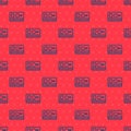 Blue line Key card icon isolated seamless pattern on red background. Vector Illustration Royalty Free Stock Photo