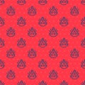 Blue line Ladybug icon isolated seamless pattern on red background. Vector