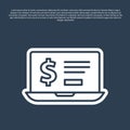 Blue line Laptop with dollar icon isolated on blue background. Sending money around the world, money transfer, online Royalty Free Stock Photo