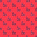 Blue line Lipstick icon isolated seamless pattern on red background. Vector