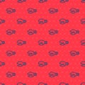 Blue line Lobster or crab claw icon isolated seamless pattern on red background. Vector Royalty Free Stock Photo