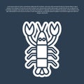 Blue line Lobster icon isolated on blue background. Vector.
