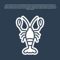 Blue line Lobster icon isolated on blue background. Vector Royalty Free Stock Photo