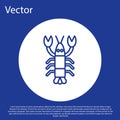 Blue line Lobster icon isolated on blue background. White circle button. Vector. Royalty Free Stock Photo