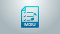 Blue line M3U file document. Download m3u button icon isolated on grey background. M3U file symbol. 4K Video motion