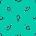 Blue line Magic hand mirror icon isolated seamless pattern on green background. Vector Illustration. Royalty Free Stock Photo
