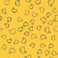 Blue line Magic mortar and pestle icon isolated seamless pattern on yellow background. Vector Illustration. Royalty Free Stock Photo