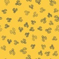 Blue line Magic runes icon isolated seamless pattern on yellow background. Vector Illustration.