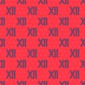 Blue line Match stick icon isolated seamless pattern on red background. Match with fire. Matches sign. Vector Royalty Free Stock Photo