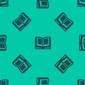 Blue line Math system of equation solution on speech bubble icon isolated seamless pattern on green background. Vector Royalty Free Stock Photo