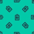 Blue line Mathematics function sine icon isolated seamless pattern on green background. Vector Illustration