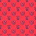 Blue line Medical symbol of the Emergency - Star of Life icon isolated seamless pattern on red background. Vector Royalty Free Stock Photo