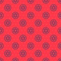 Blue line Medical symbol of the Emergency - Star of Life icon isolated seamless pattern on red background. Vector Royalty Free Stock Photo