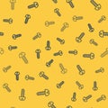 Blue line Metallic screw icon isolated seamless pattern on yellow background. Vector Illustration