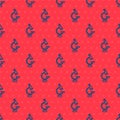 Blue line Microscope icon isolated seamless pattern on red background. Chemistry, pharmaceutical instrument