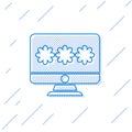 Blue line Monitor with password notification icon  on white background. Security, personal access, user authorization, Royalty Free Stock Photo