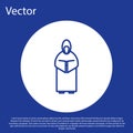 Blue line Monk icon isolated on blue background. White circle button. Vector Illustration