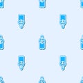Blue line Monk icon isolated seamless pattern on grey background. Vector Illustration