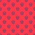 Blue line Monkey icon isolated seamless pattern on red background. Animal symbol. Vector