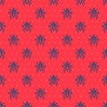 Blue line Mosquito icon isolated seamless pattern on red background. Vector