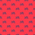 Blue line Motorcycle icon isolated seamless pattern on red background. Vector Illustration