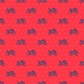 Blue line Motorcycle icon isolated seamless pattern on red background. Vector Illustration Royalty Free Stock Photo