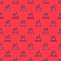 Blue line Mountains icon isolated seamless pattern on red background. Symbol of victory or success concept. Vector