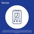 Blue line Music player icon isolated on blue background. Portable music device. White circle button. Vector