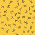 Blue line Nerd geek icon isolated seamless pattern on yellow background. Vector