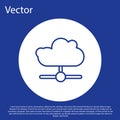 Blue line Network cloud connection icon isolated on blue background. Social technology. Cloud computing concept. White Royalty Free Stock Photo