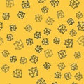 Blue line Neural network icon isolated seamless pattern on yellow background. Artificial Intelligence. Vector