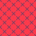 Blue line Oars or paddles boat icon isolated seamless pattern on red background. Vector