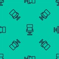 Blue line Office chair icon isolated seamless pattern on green background. Armchair sign. Vector Royalty Free Stock Photo