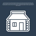 Blue line Old Ukrainian house hut icon isolated on blue background. Traditional village house. Vector