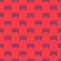 Blue line Old western swinging saloon door icon isolated seamless pattern on red background. Vector Illustration