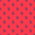 Blue line Olives branch icon isolated seamless pattern on red background. Vector