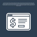 Blue line Online banking with dollar icon isolated on blue background. Sending money around the world, money transfer Royalty Free Stock Photo