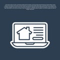 Blue line Online real estate house on laptop icon isolated on blue background. Home loan concept, rent, buy, buying a Royalty Free Stock Photo