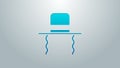 Blue line Orthodox jewish hat with sidelocks icon isolated on grey background. Jewish men in the traditional clothing