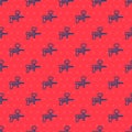 Blue line Paintball gun icon isolated seamless pattern on red background. Vector Illustration