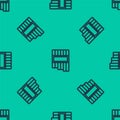Blue line Pan flute icon isolated seamless pattern on green background. Traditional peruvian musical instrument. Zampona Royalty Free Stock Photo