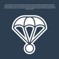 Blue line Parachute icon isolated on blue background. Extreme sport. Sport equipment. Vector