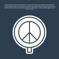 Blue line Peace icon isolated on blue background. Hippie symbol of peace. Vector