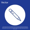 Blue line Pencil with eraser icon isolated on blue background. Drawing and educational tools. School office symbol Royalty Free Stock Photo