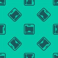 Blue line Periodic table of the elements icon isolated seamless pattern on green background. Vector Royalty Free Stock Photo